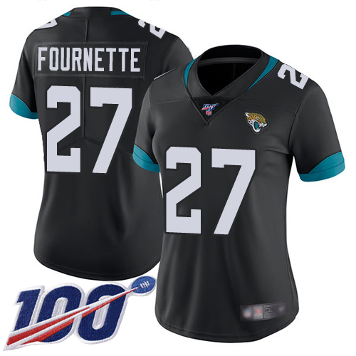 Nike Jacksonville Jaguars 27 Leonard Fournette Black Team Color Women Stitched NFL 100th Season Vapor Limited Jersey
